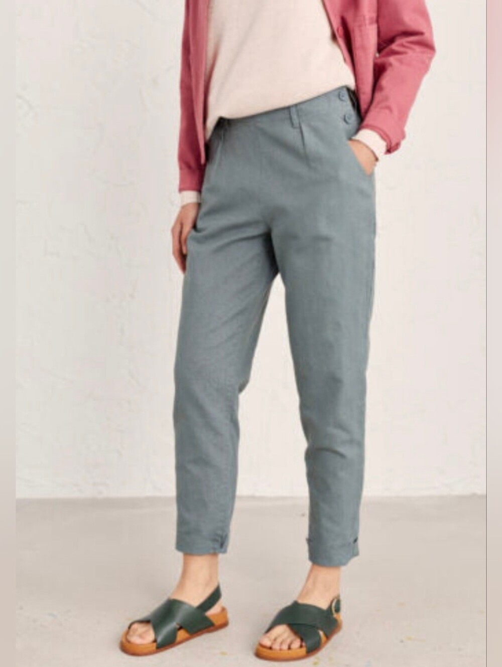 Seasalt Cornwall Linen Blend Pull On Pant Side Buttons Size 6